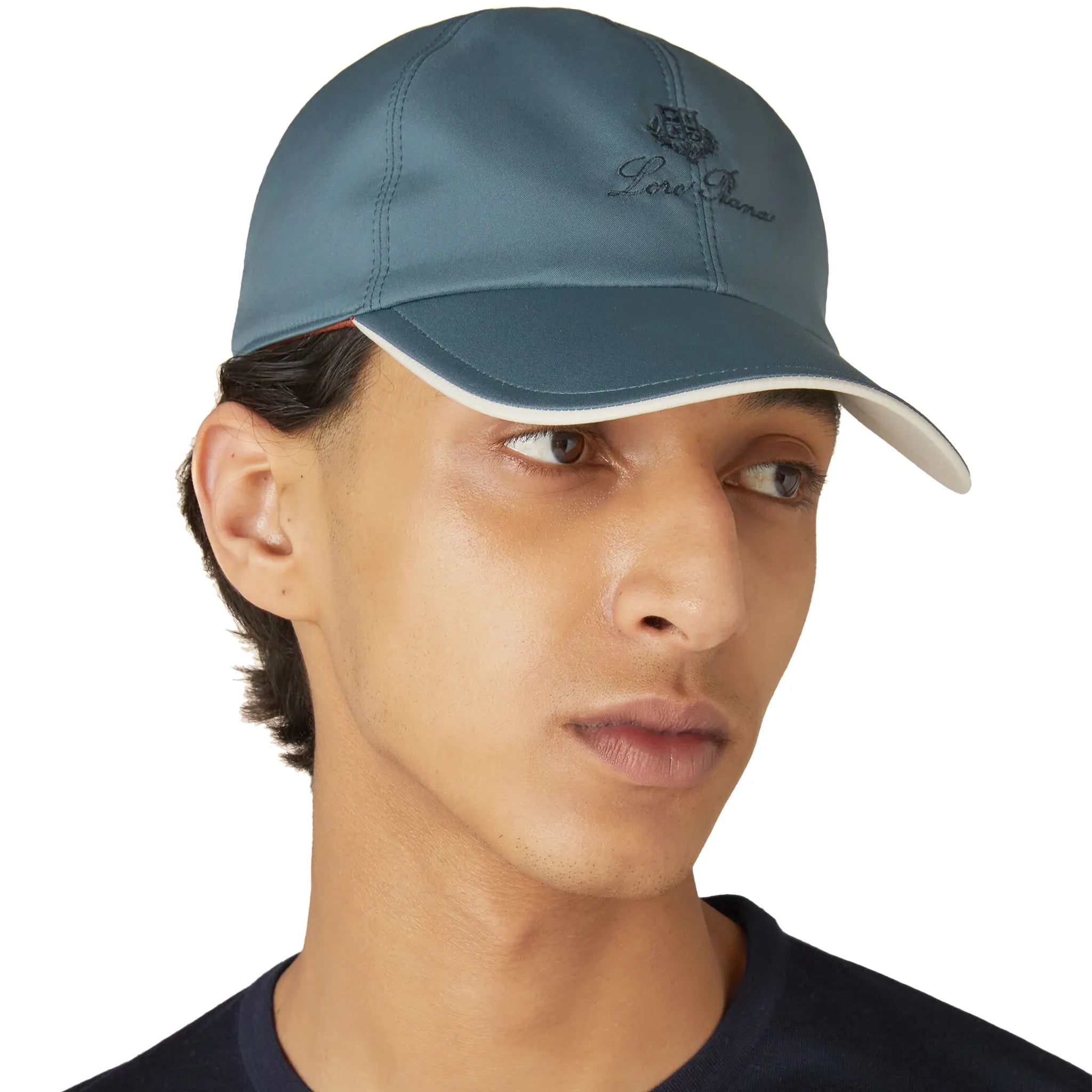 Model view of Loro Piana Microfibre Storm System Seaweed Ivory Baseball Cap